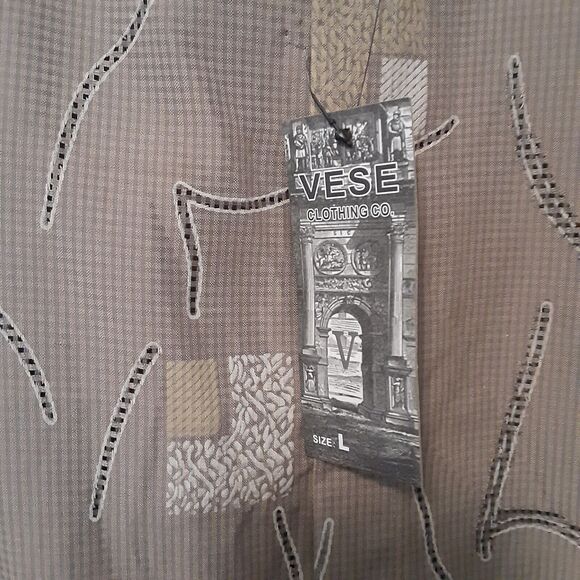 VESE Clothing Co Mens Sz L Beige Breathable Design Button Front Lightweight EUC - Picture 2 of 8